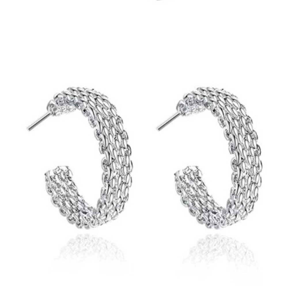 Silver Mesh Hoop Earrings